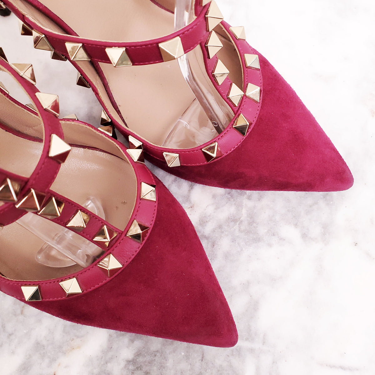 VALENTINO PLUM SUEDE ROCKSTUD HEELS - SIZE 40