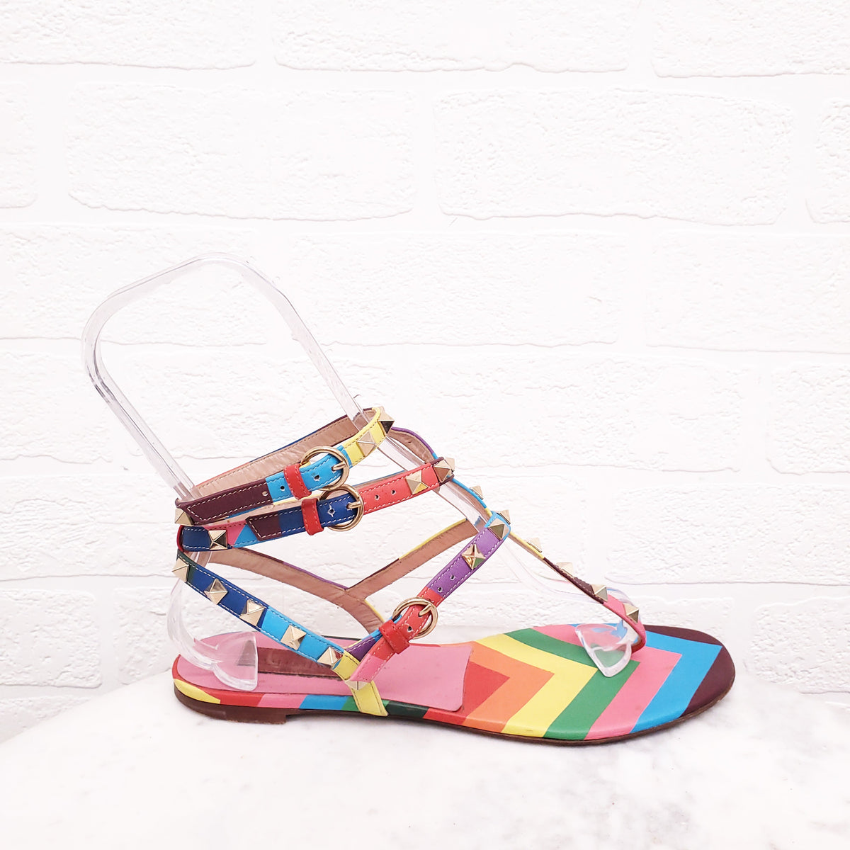 VALENTINO ROCKSTUD RAINBOW FLAT SANDALS - SIZE 39.5