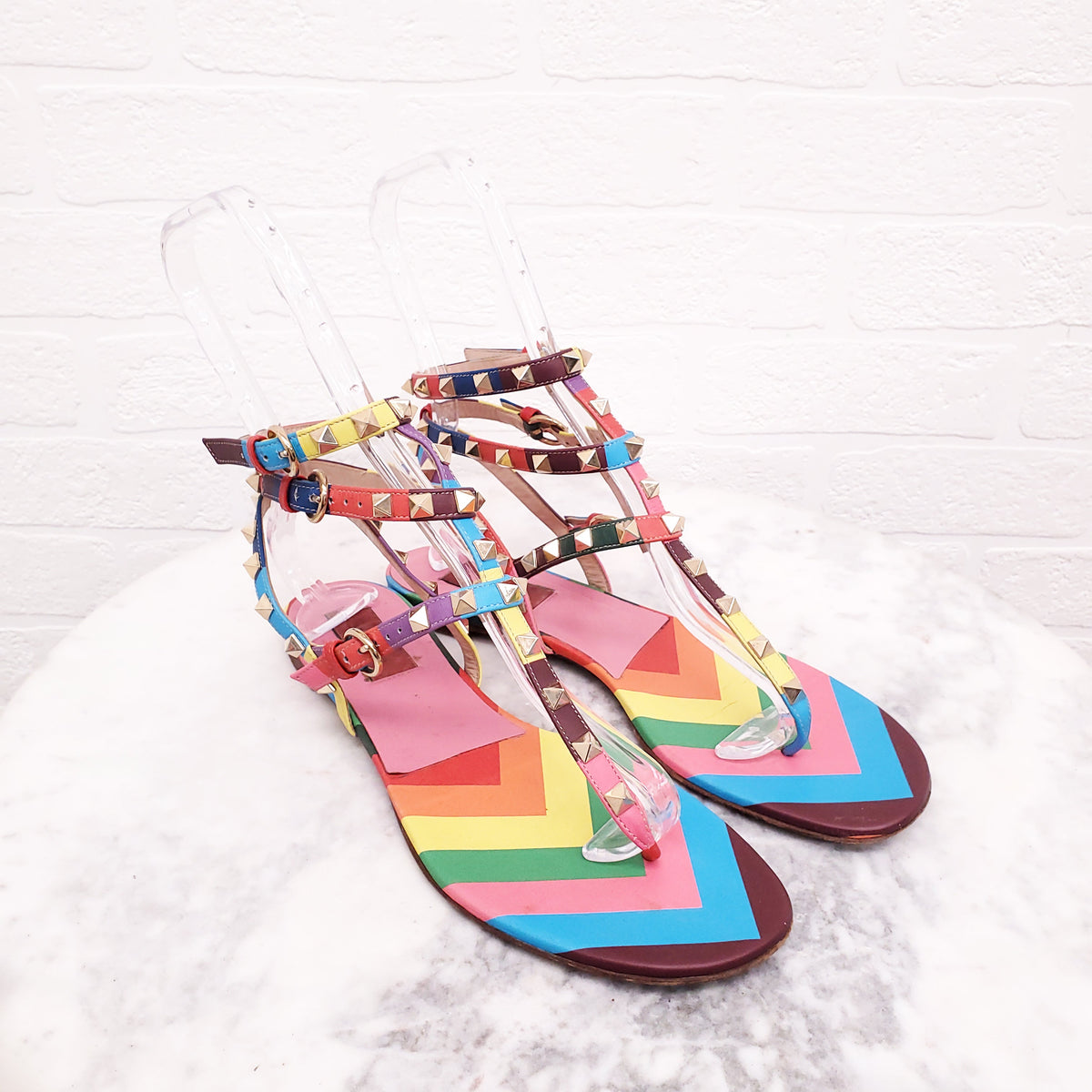 VALENTINO ROCKSTUD RAINBOW FLAT SANDALS - SIZE 39.5
