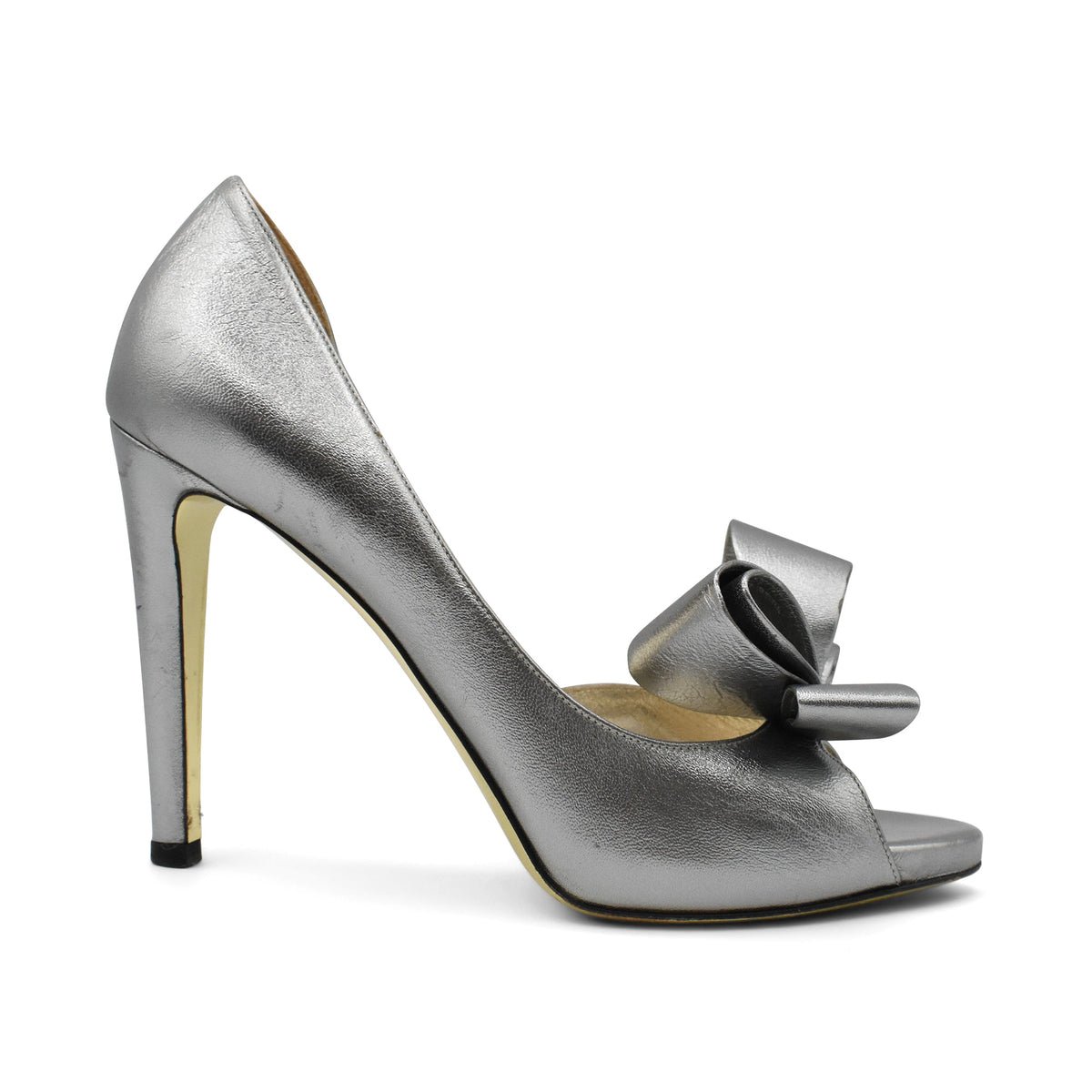 Valentino 'Bow D'Orsay Silver' Heels - Women's 37.5