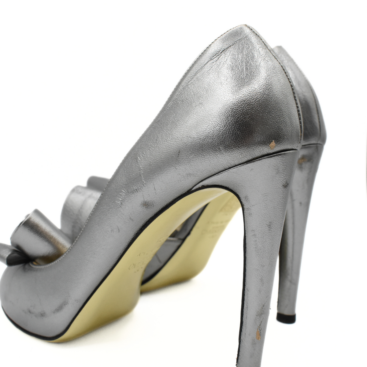Valentino 'Bow D'Orsay Silver' Heels - Women's 37.5