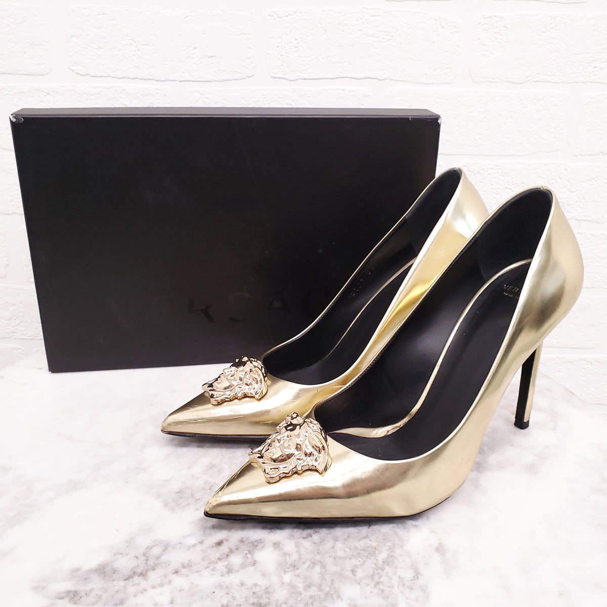 VERSACE GOLD MEDUSA HEELS - SIZE 38