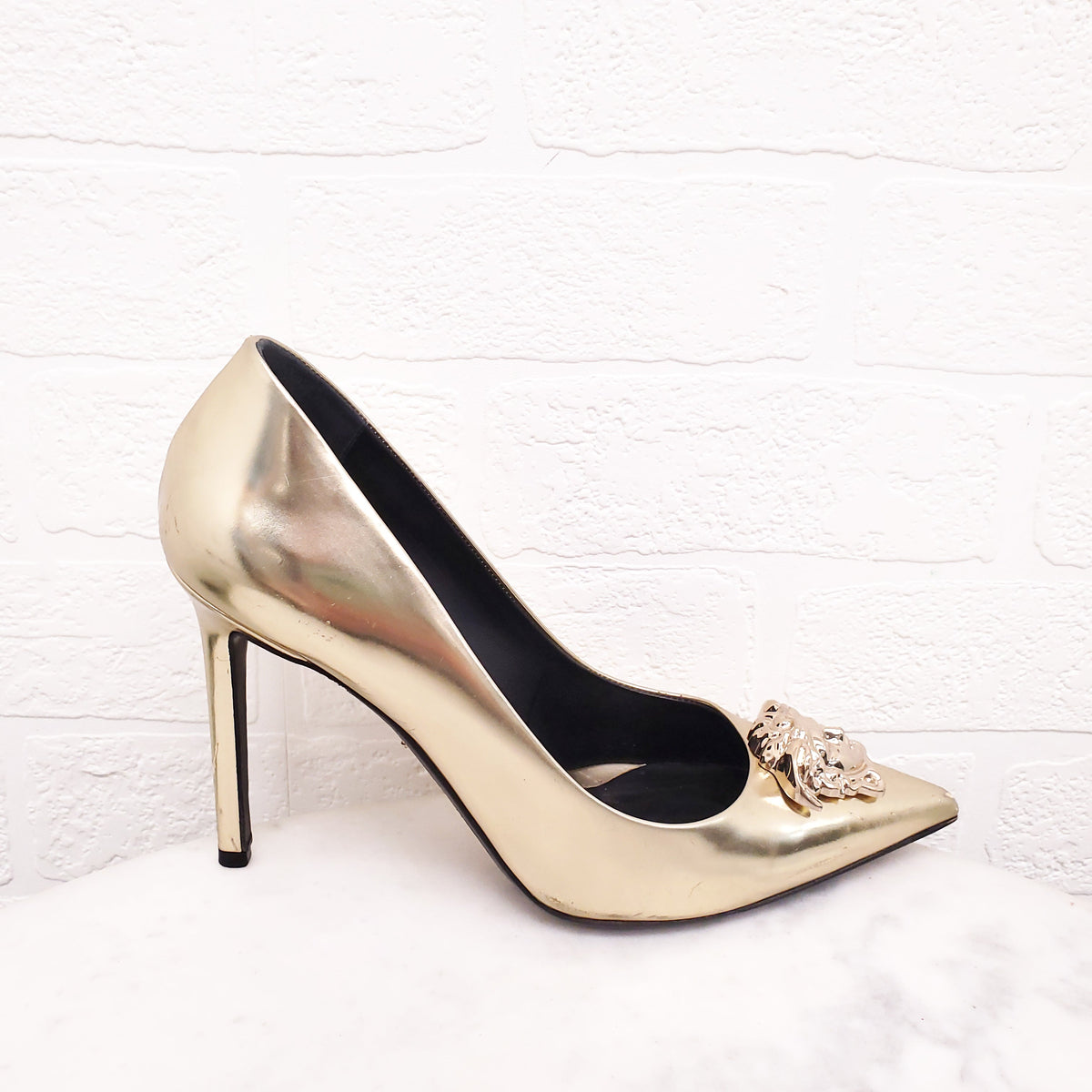 VERSACE GOLD MEDUSA HEELS - SIZE 38