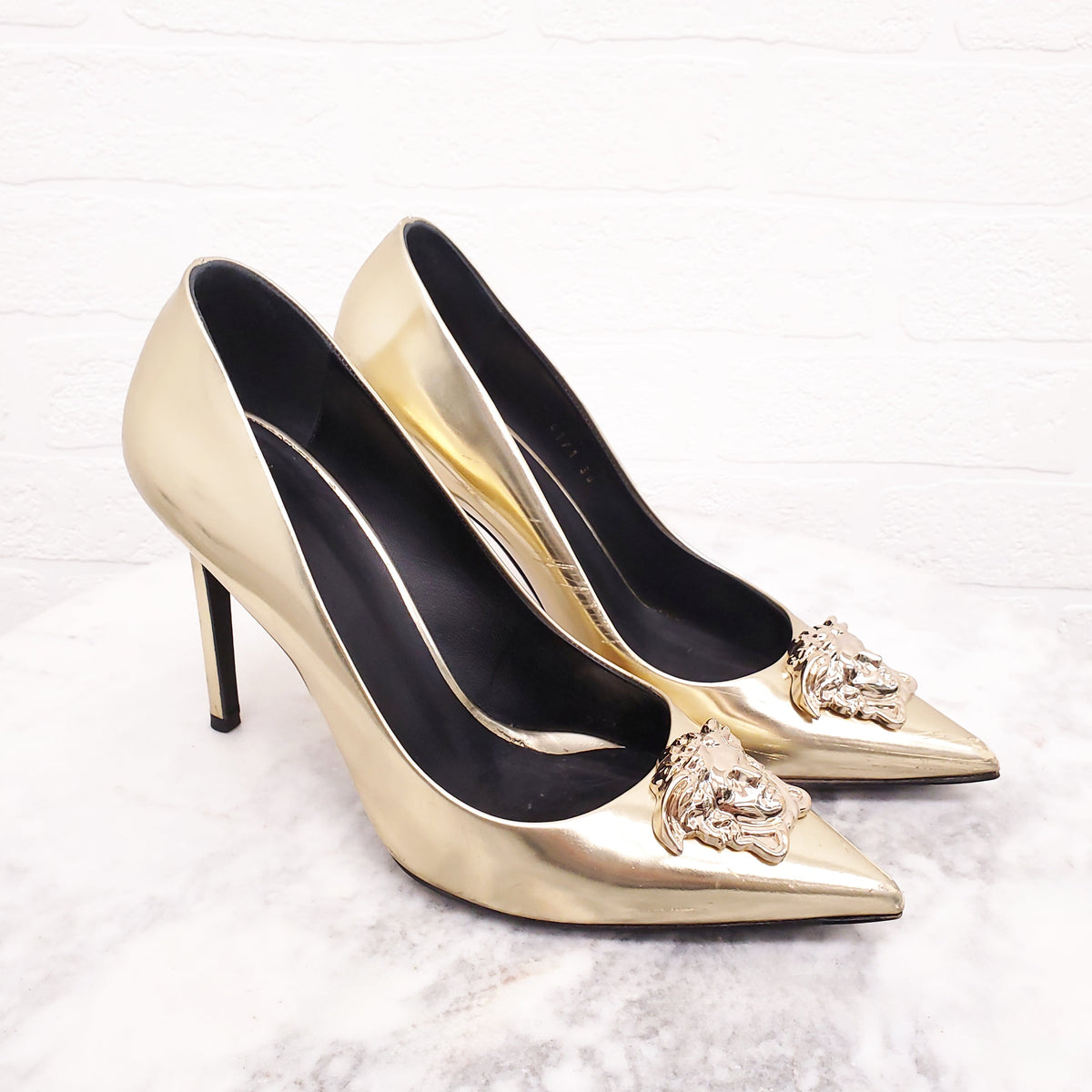 VERSACE GOLD MEDUSA HEELS - SIZE 38
