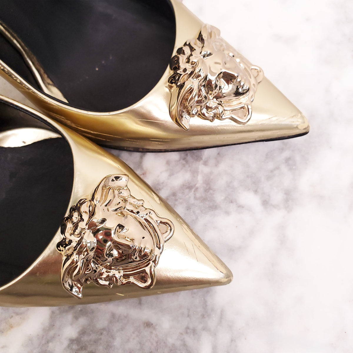 VERSACE GOLD MEDUSA HEELS - SIZE 38