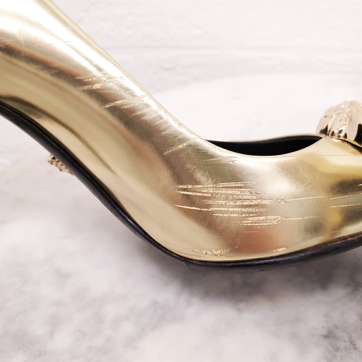 VERSACE GOLD MEDUSA HEELS - SIZE 38