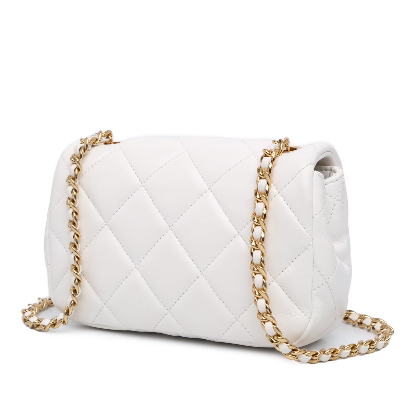 White Chanel Mini Quilted Lambskin Messenger Flap Crossbody Bag