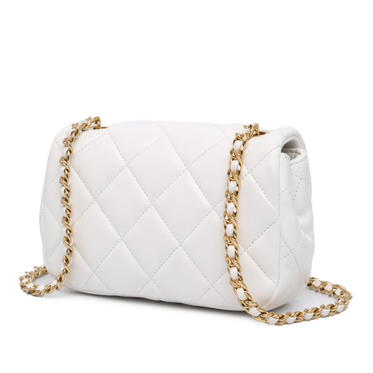 White Chanel Mini Quilted Lambskin Messenger Flap Crossbody Bag