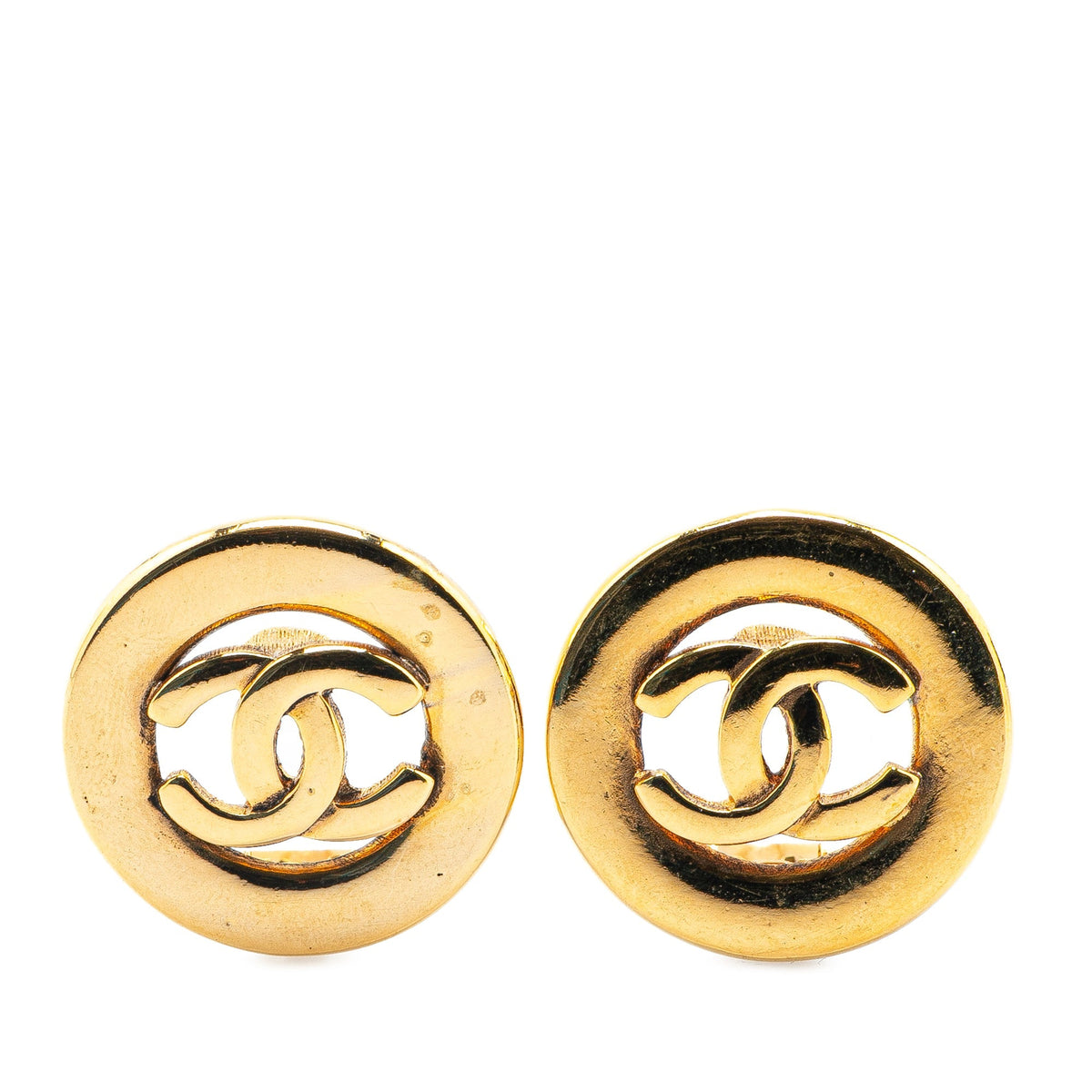 Gold Chanel Gold Plated CC Round Clip On Earrings