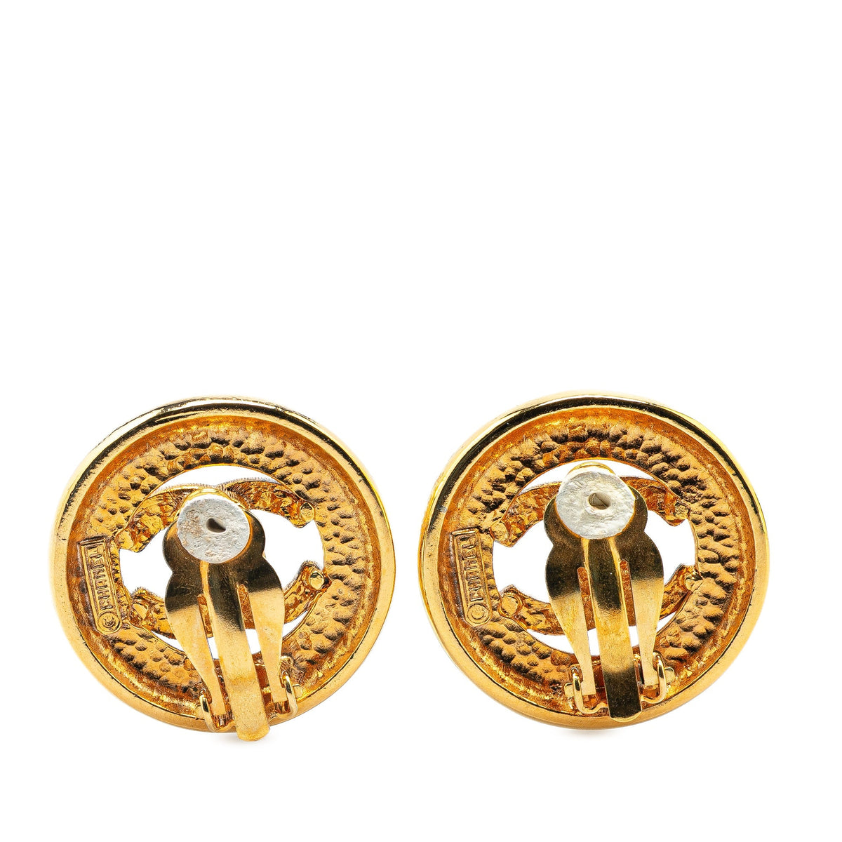 Gold Chanel Gold Plated CC Round Clip On Earrings