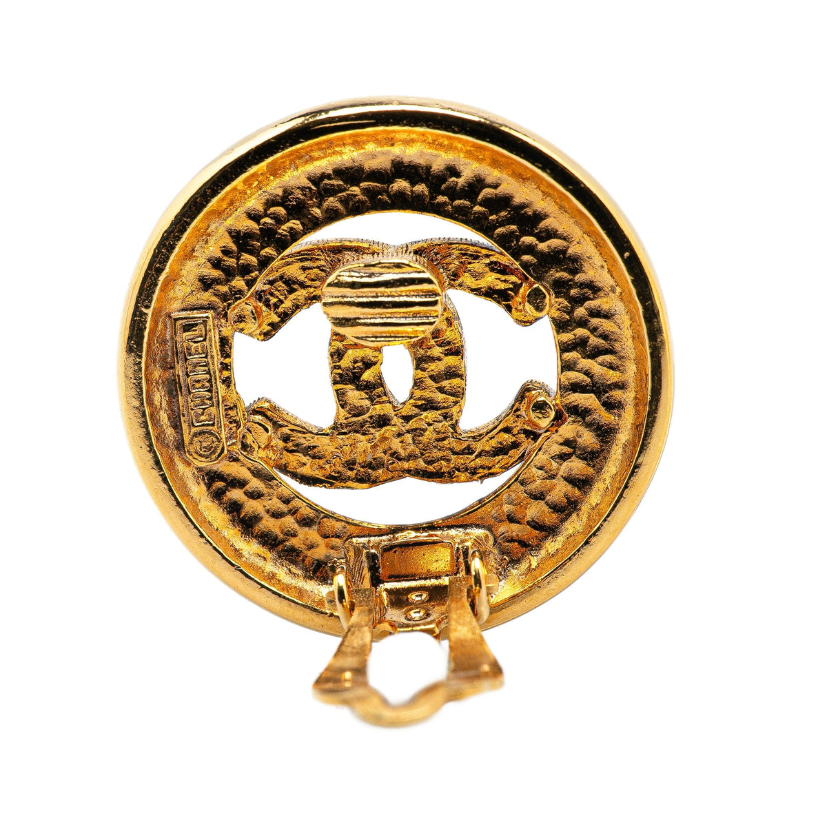 Gold Chanel Gold Plated CC Round Clip On Earrings