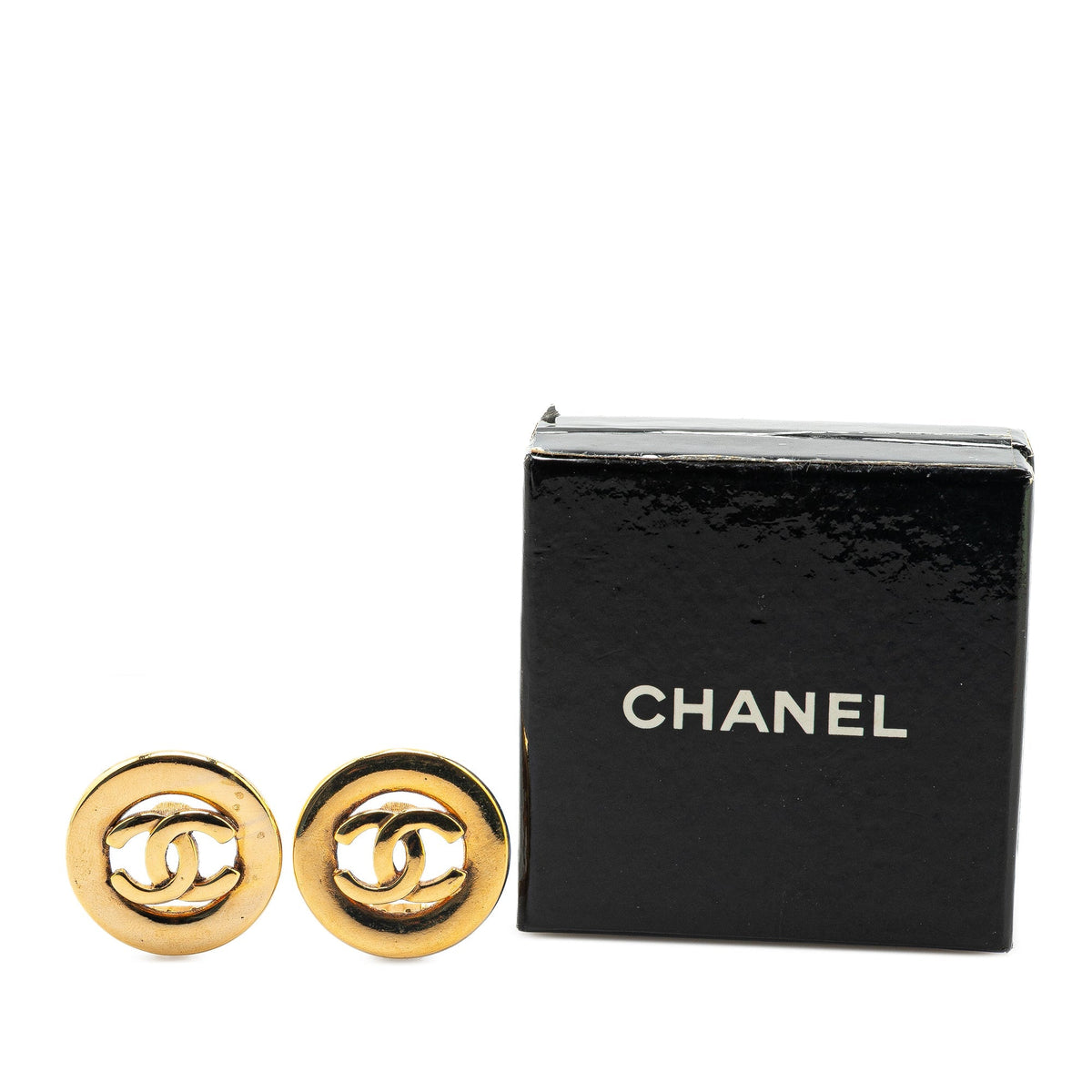 Gold Chanel Gold Plated CC Round Clip On Earrings