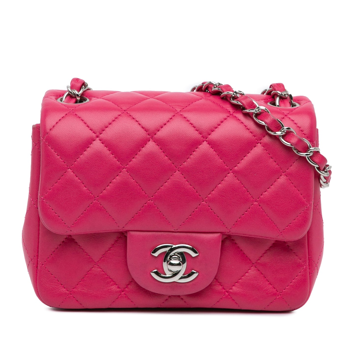 Pink Chanel Mini Square Classic Lambskin Single Flap Crossbody Bag