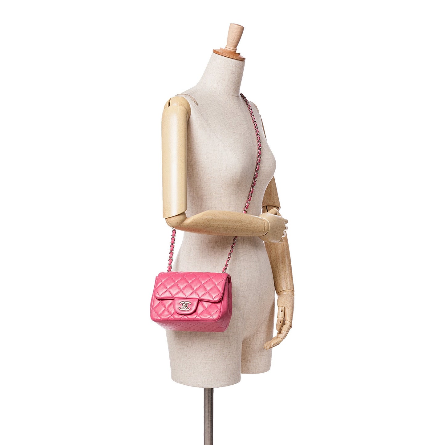 Pink Chanel Mini Square Classic Lambskin Single Flap Crossbody Bag