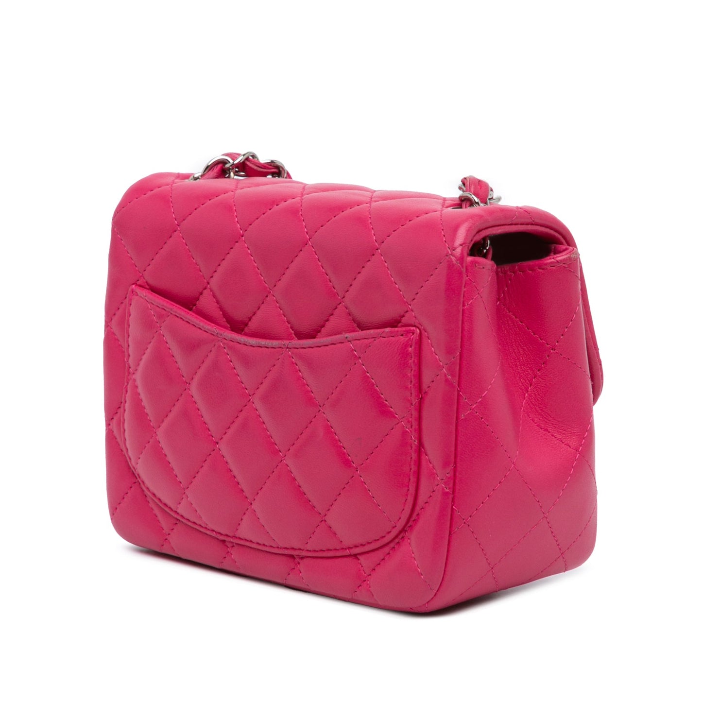 Pink Chanel Mini Square Classic Lambskin Single Flap Crossbody Bag
