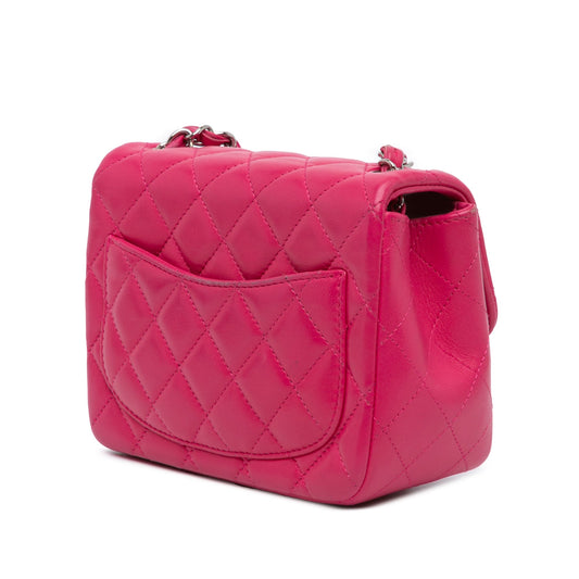 Pink Chanel Mini Square Classic Lambskin Single Flap Crossbody Bag