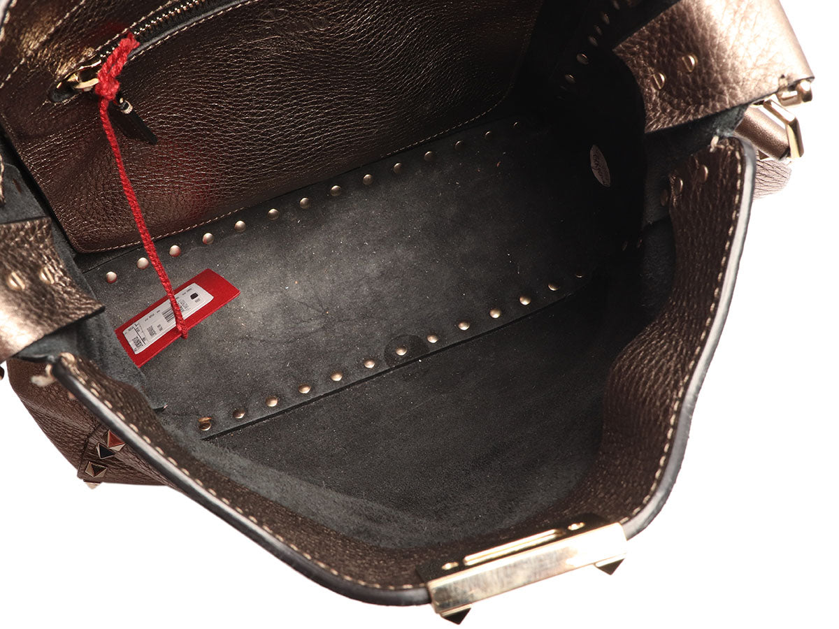 Valentino Small Bronze Rockstud Flip Lock Hobo