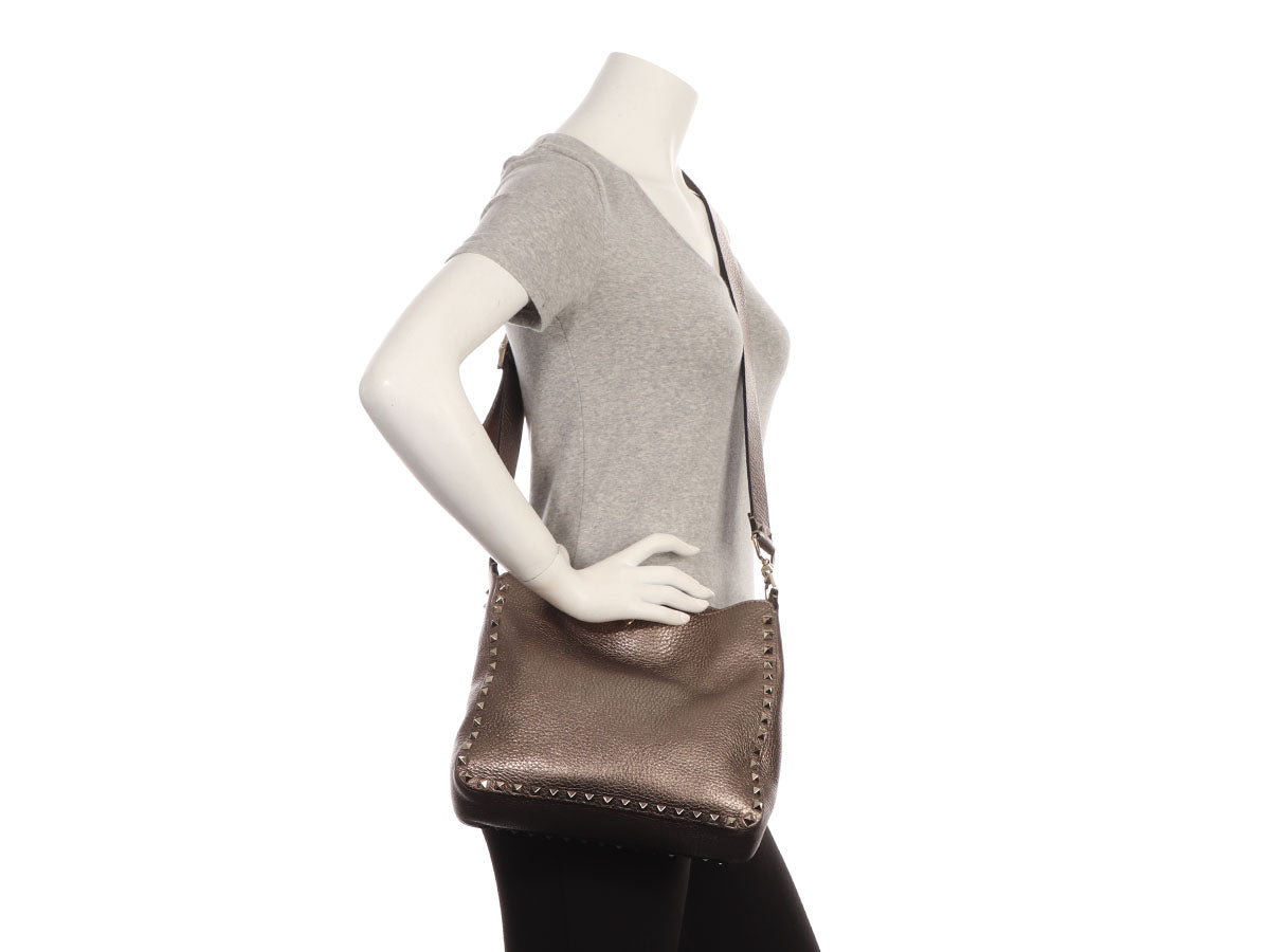 Valentino Small Bronze Rockstud Flip Lock Hobo