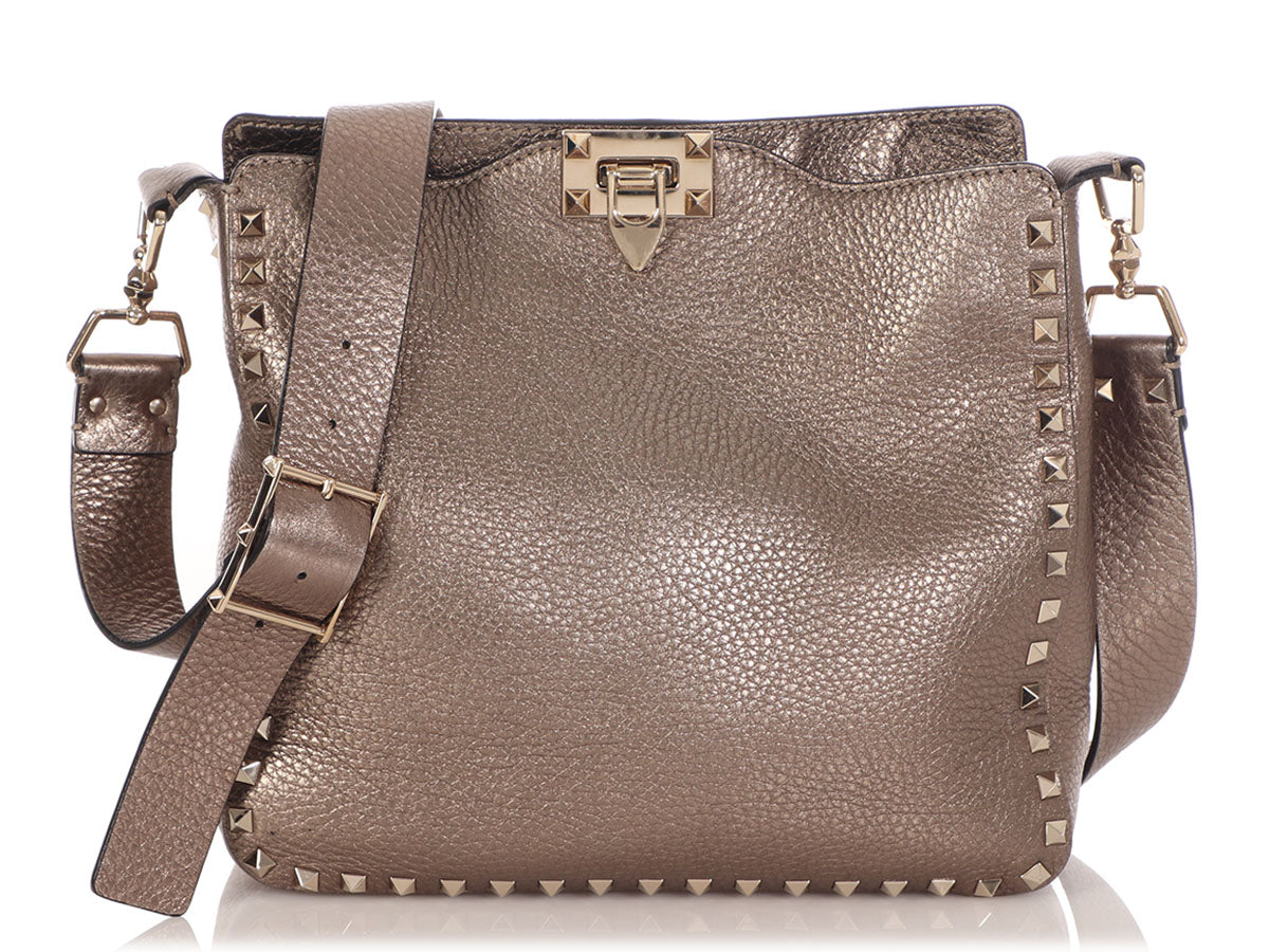 Valentino Small Bronze Rockstud Flip Lock Hobo