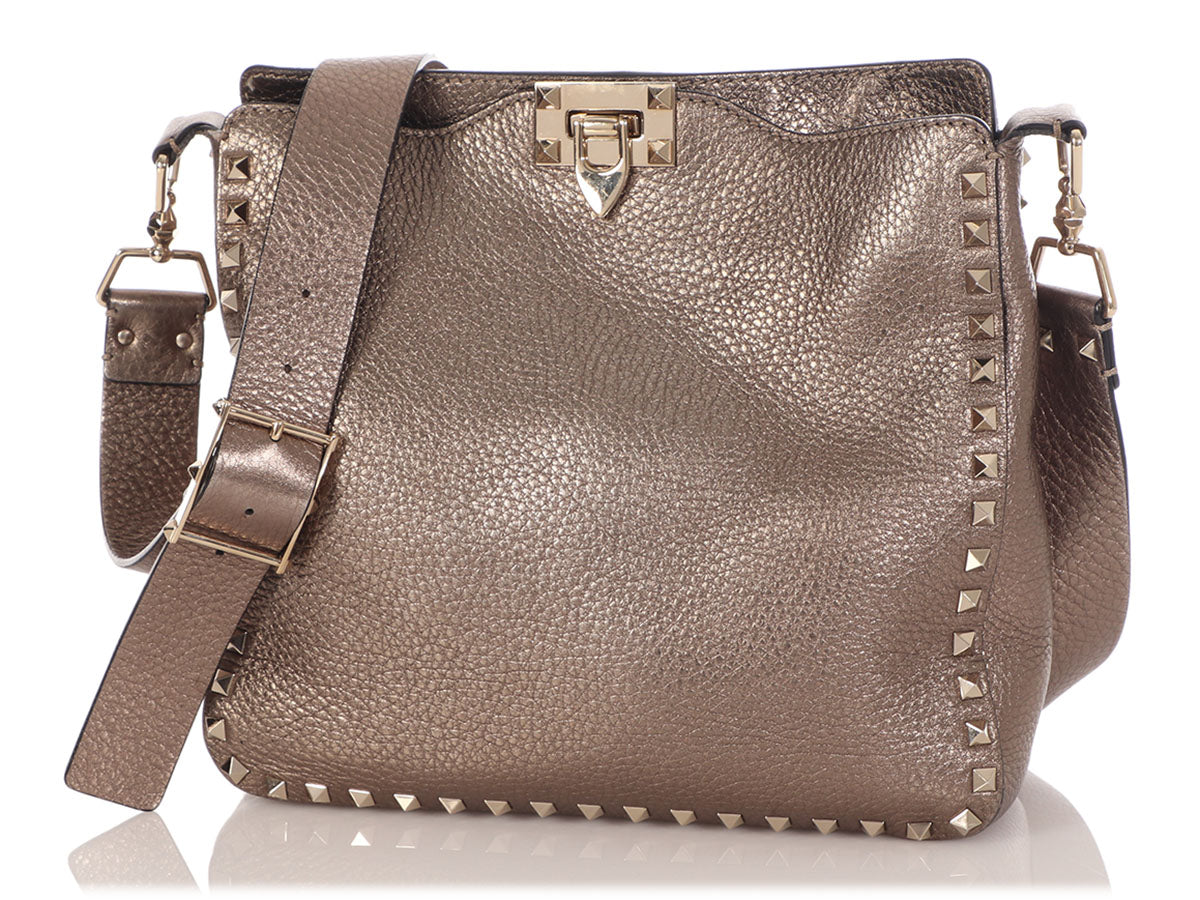 Valentino Small Bronze Rockstud Flip Lock Hobo