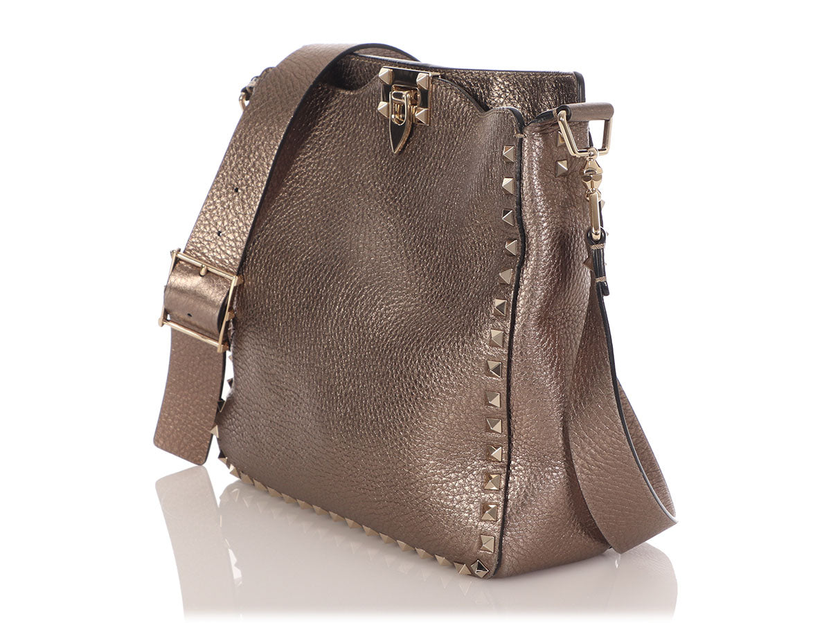 Valentino Small Bronze Rockstud Flip Lock Hobo