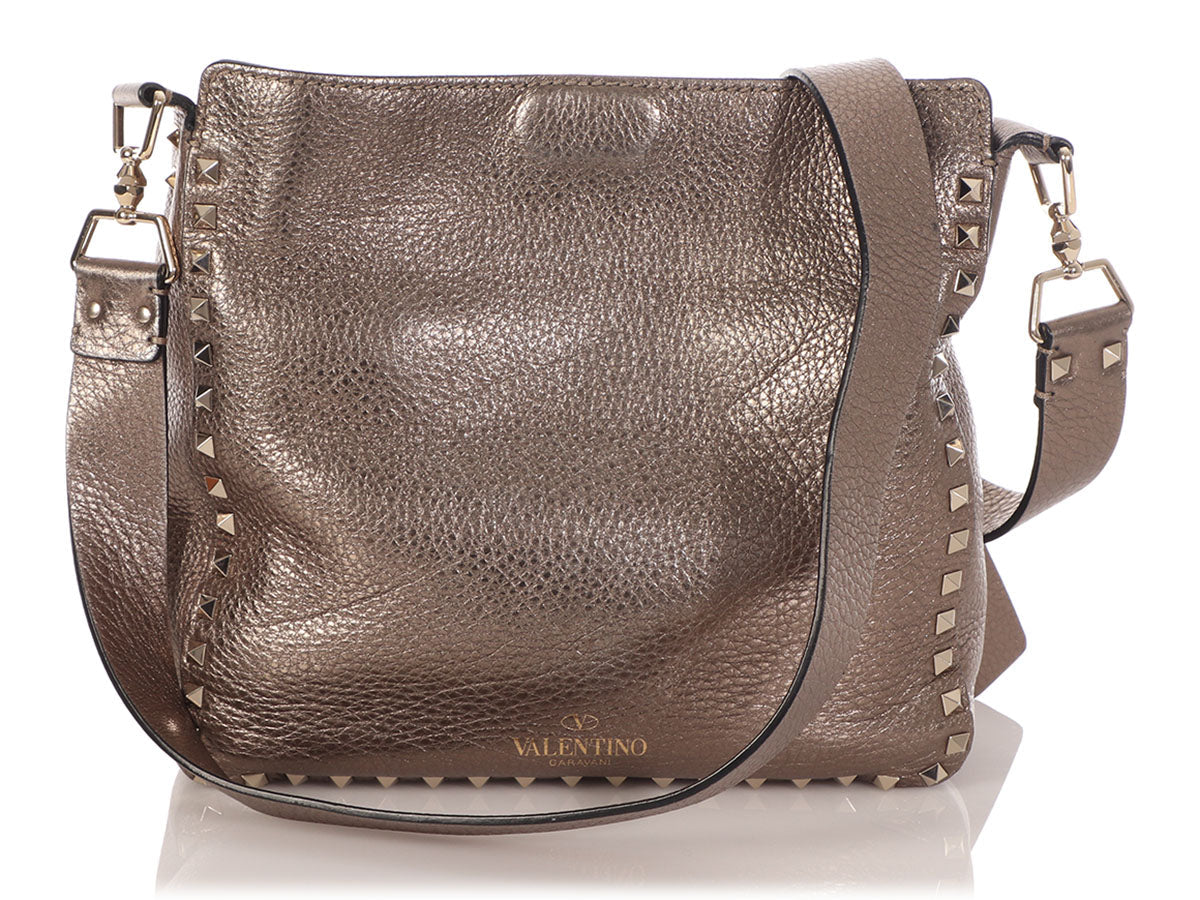 Valentino Small Bronze Rockstud Flip Lock Hobo