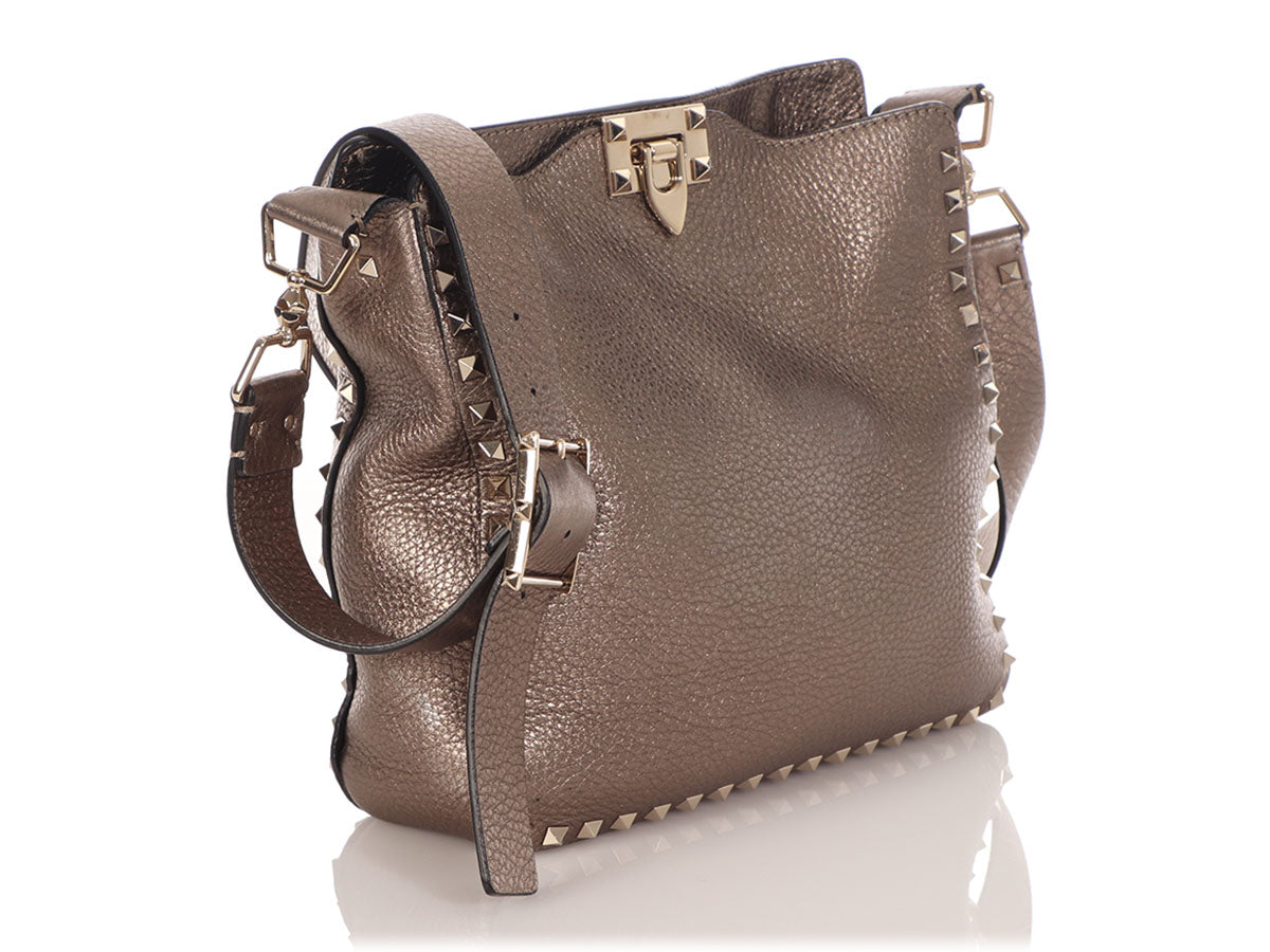 Valentino Small Bronze Rockstud Flip Lock Hobo
