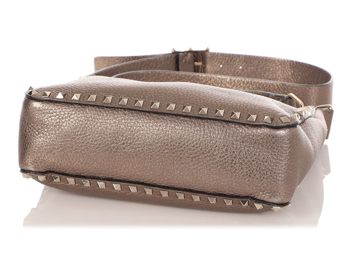 Valentino Small Bronze Rockstud Flip Lock Hobo
