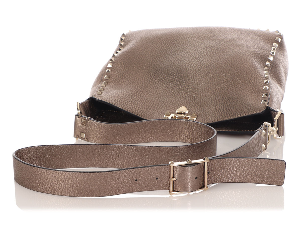 Valentino Small Bronze Rockstud Flip Lock Hobo