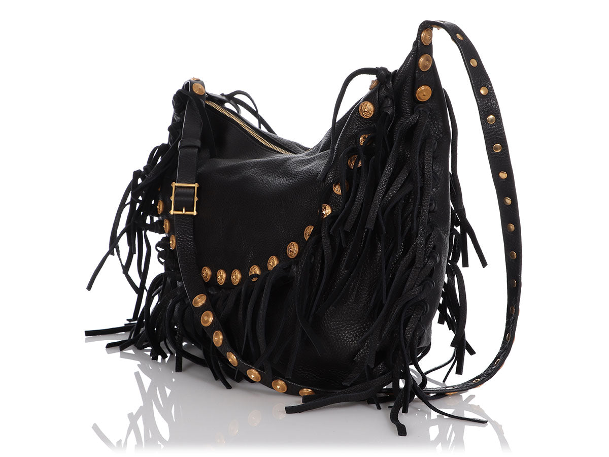Valentino Black Half Moon Fringe Hobo