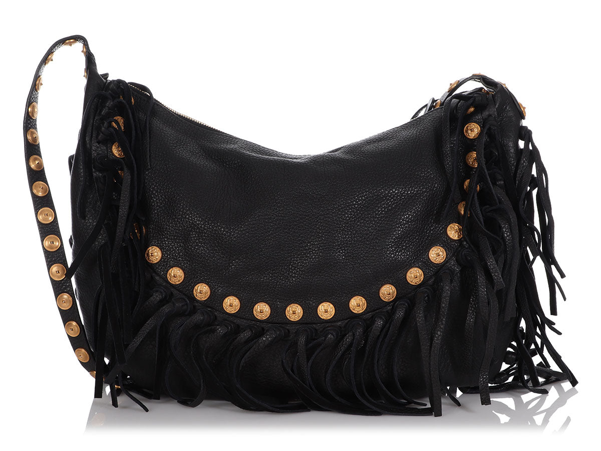 Valentino Black Half Moon Fringe Hobo