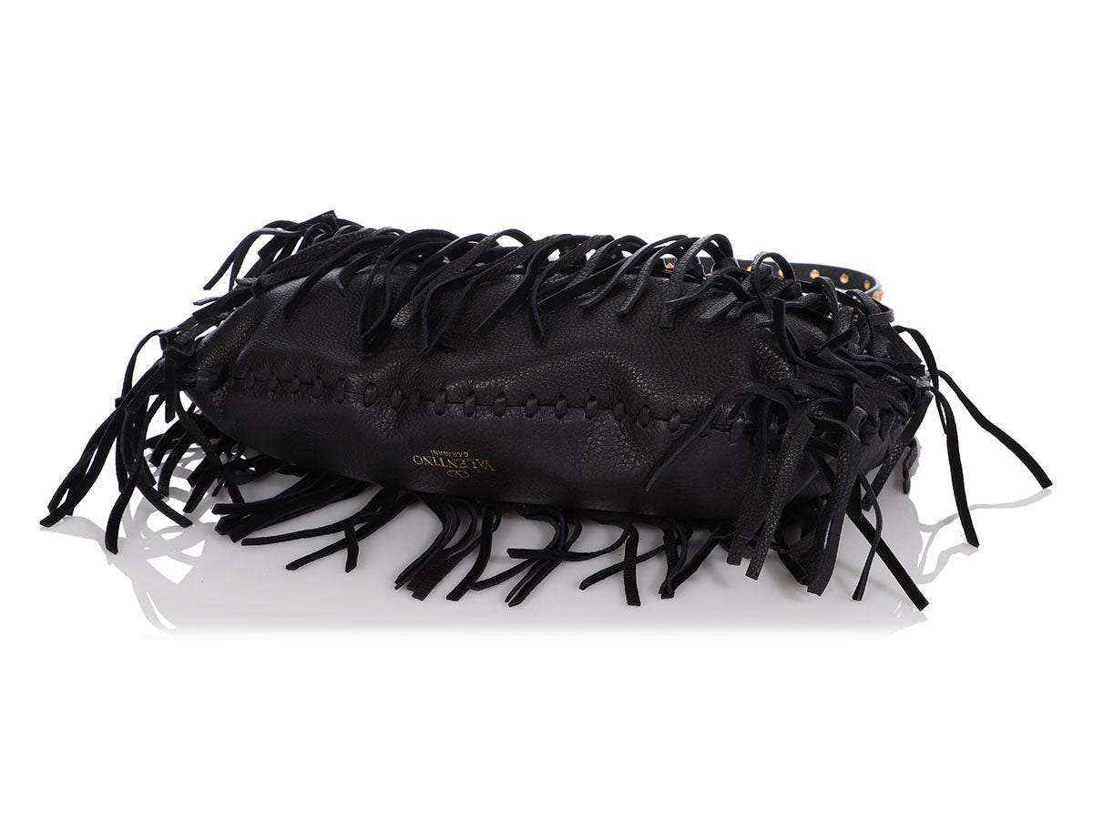 Valentino Black Half Moon Fringe Hobo