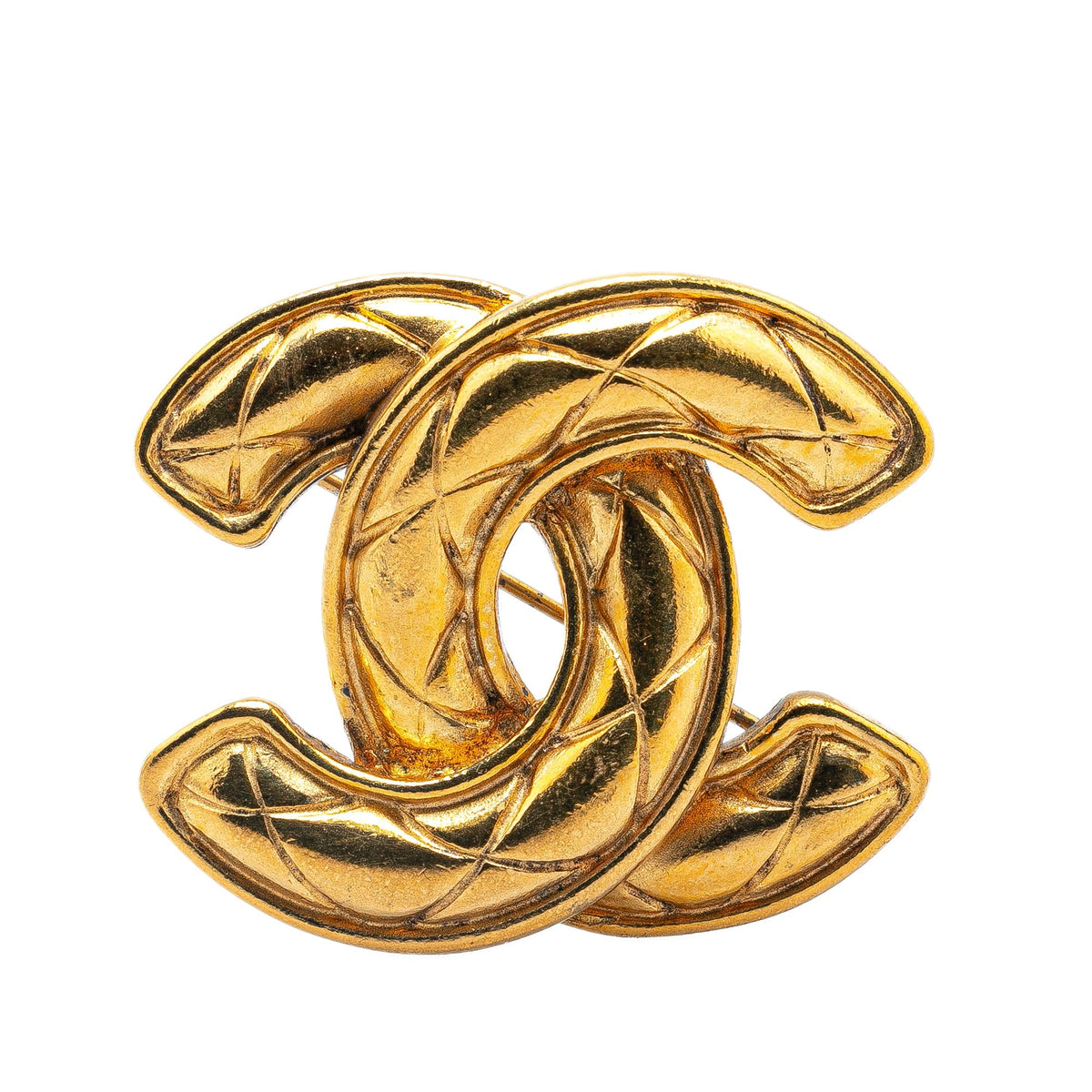 Gold Chanel Gold Plated CC Quilted Brooch
