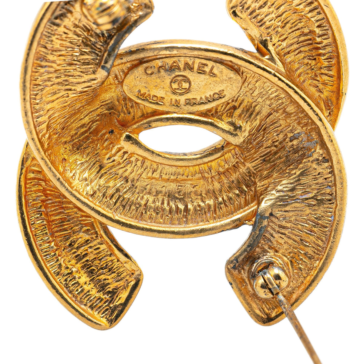 Gold Chanel Gold Plated CC Quilted Brooch