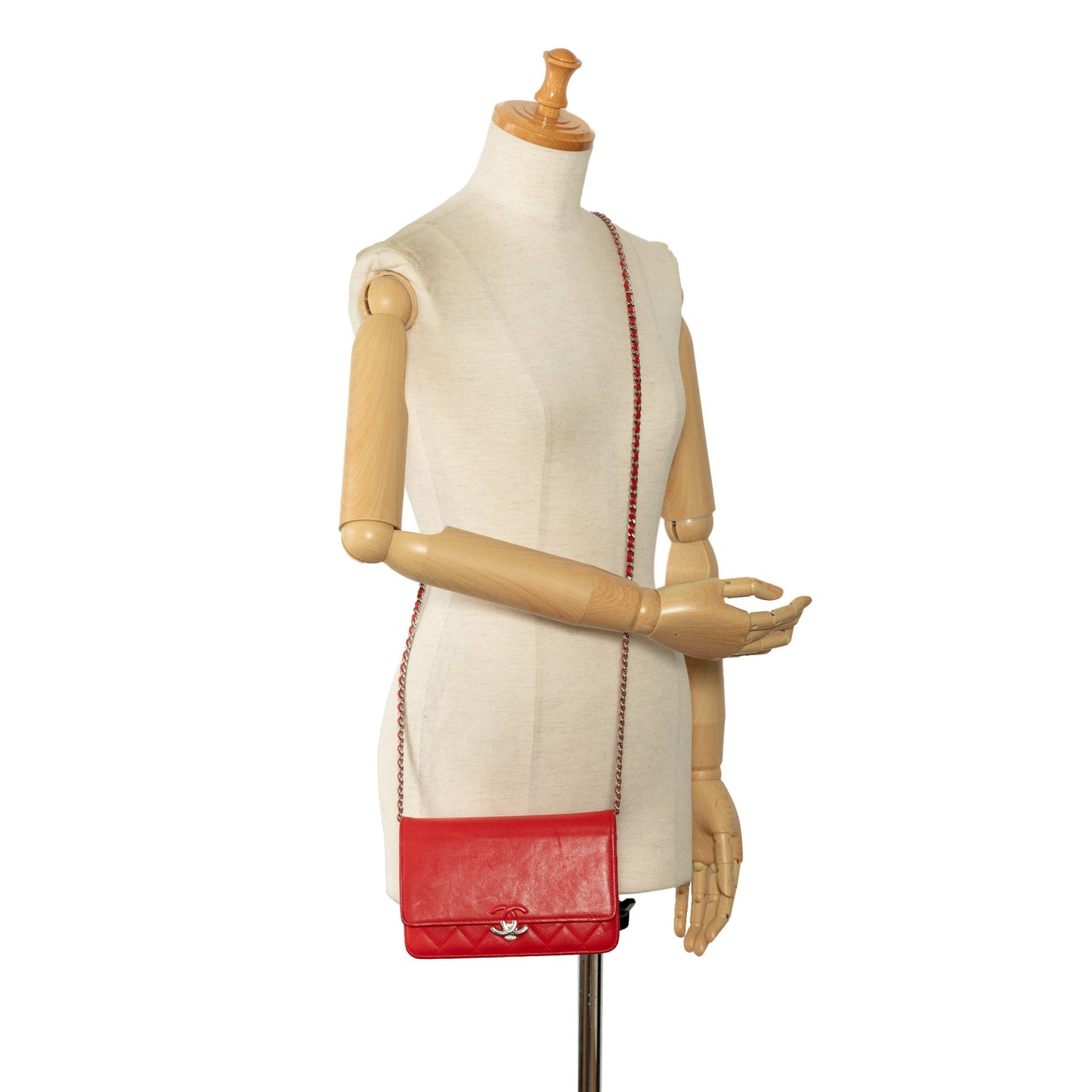 Red Chanel CC Lambskin Wallet on Chain Crossbody Bag