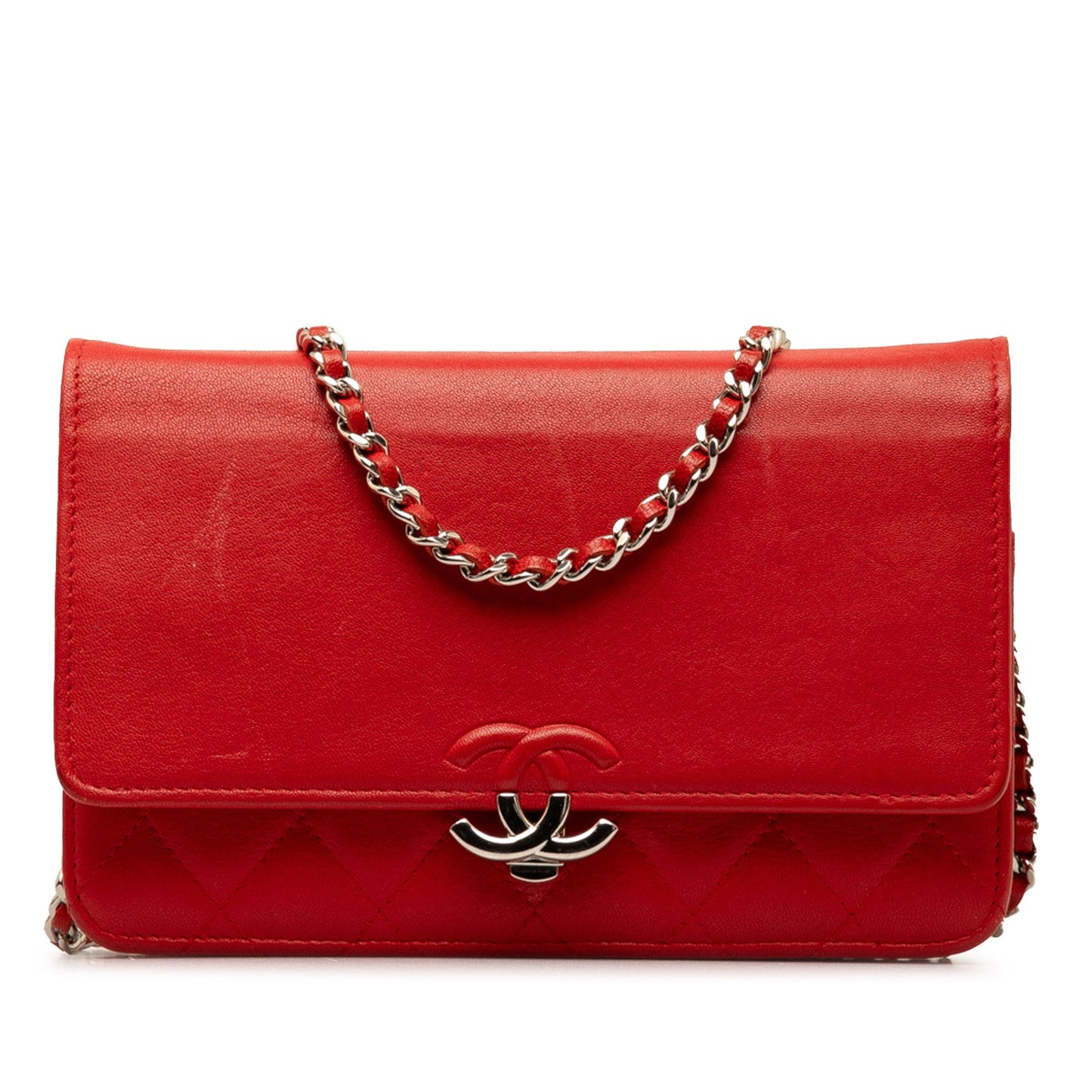 Red Chanel CC Lambskin Wallet on Chain Crossbody Bag