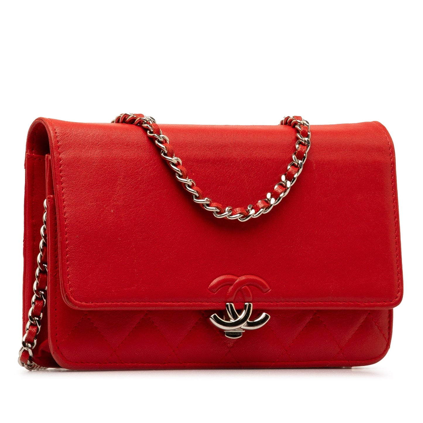 Red Chanel CC Lambskin Wallet on Chain Crossbody Bag