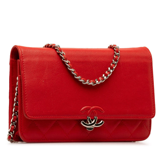 Red Chanel CC Lambskin Wallet on Chain Crossbody Bag