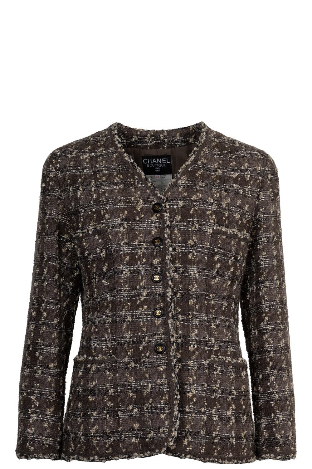 CHANEL 1994 Tweed Jacket Brown Gold