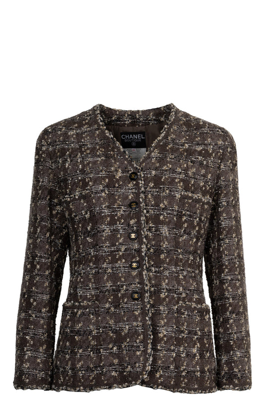 CHANEL 1994 Tweed Jacket Brown Gold