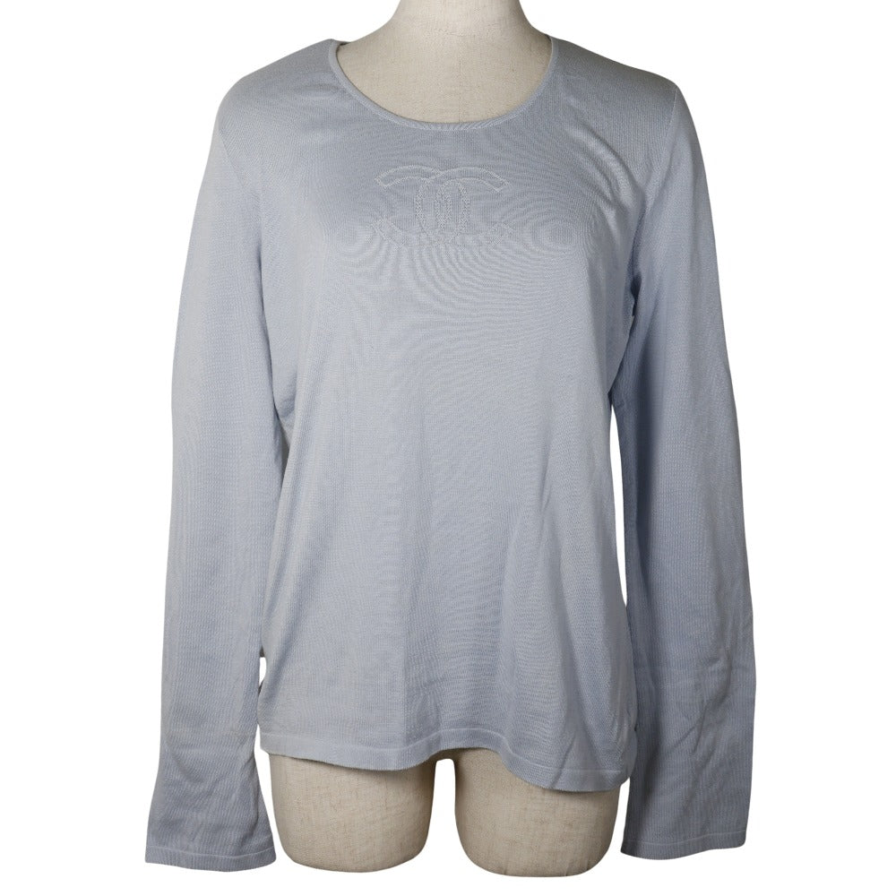 CHANEL knit P25278V01765 cotton light blue COCO Mark Women 46 Used