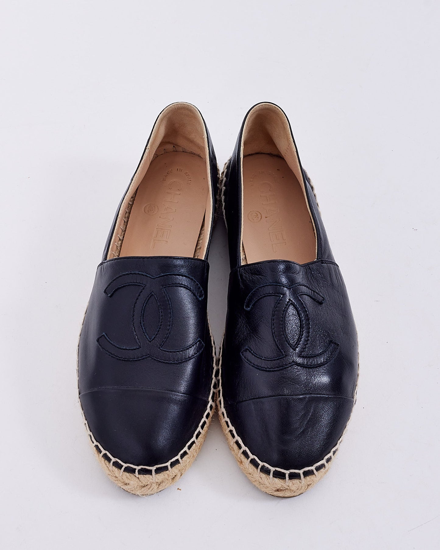 Chanel Black Leather Espadrille Shoes - 36