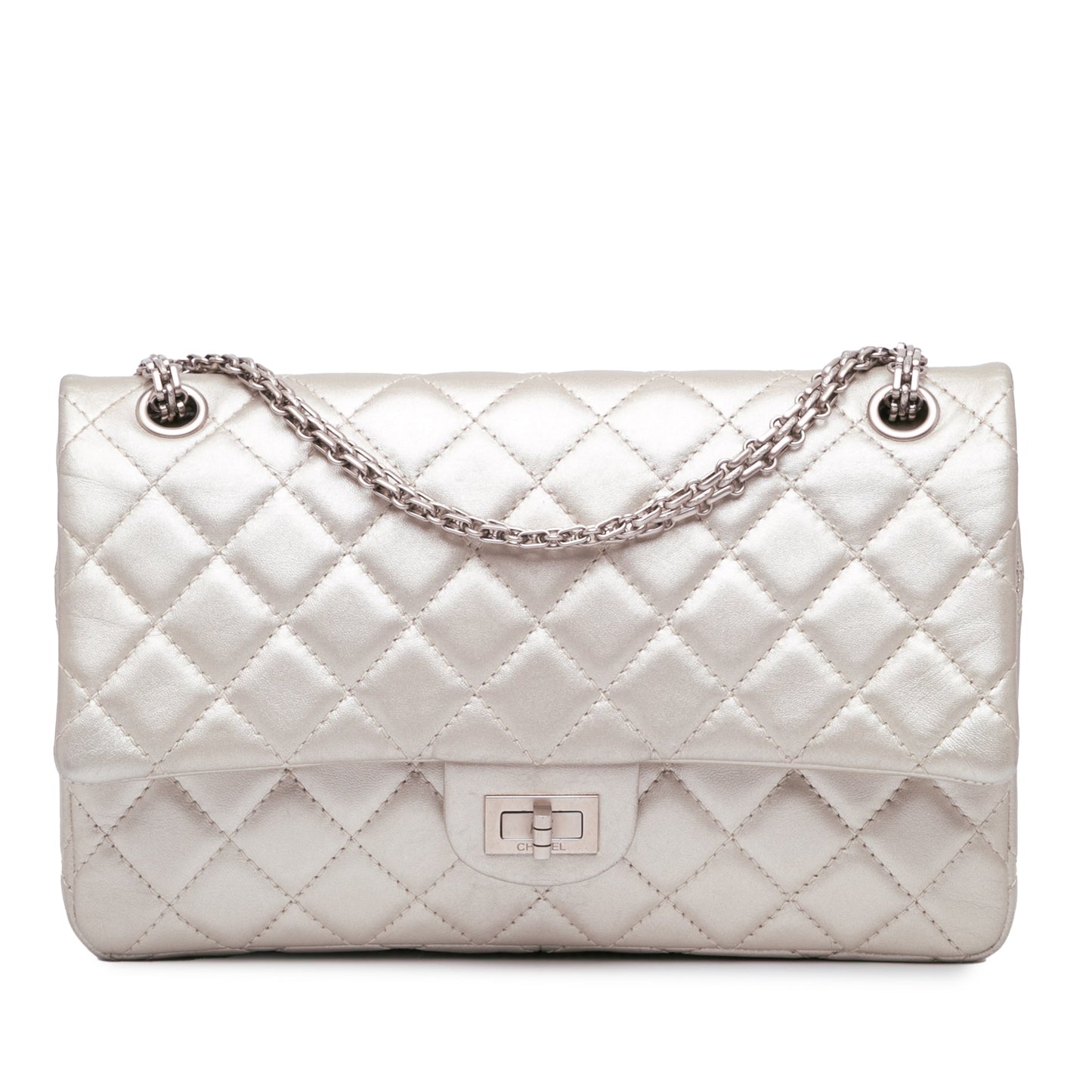 Silver Chanel Reissue 2.55 Aged Calfskin Double Flap 226 Shoulder Bag