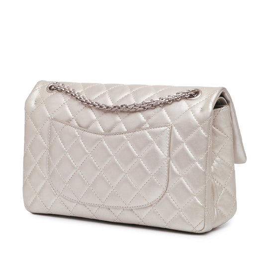 Silver Chanel Reissue 2.55 Aged Calfskin Double Flap 226 Shoulder Bag