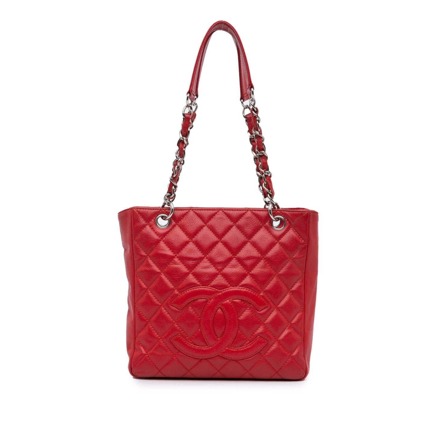 Red Chanel Caviar Petite Shopping Tote