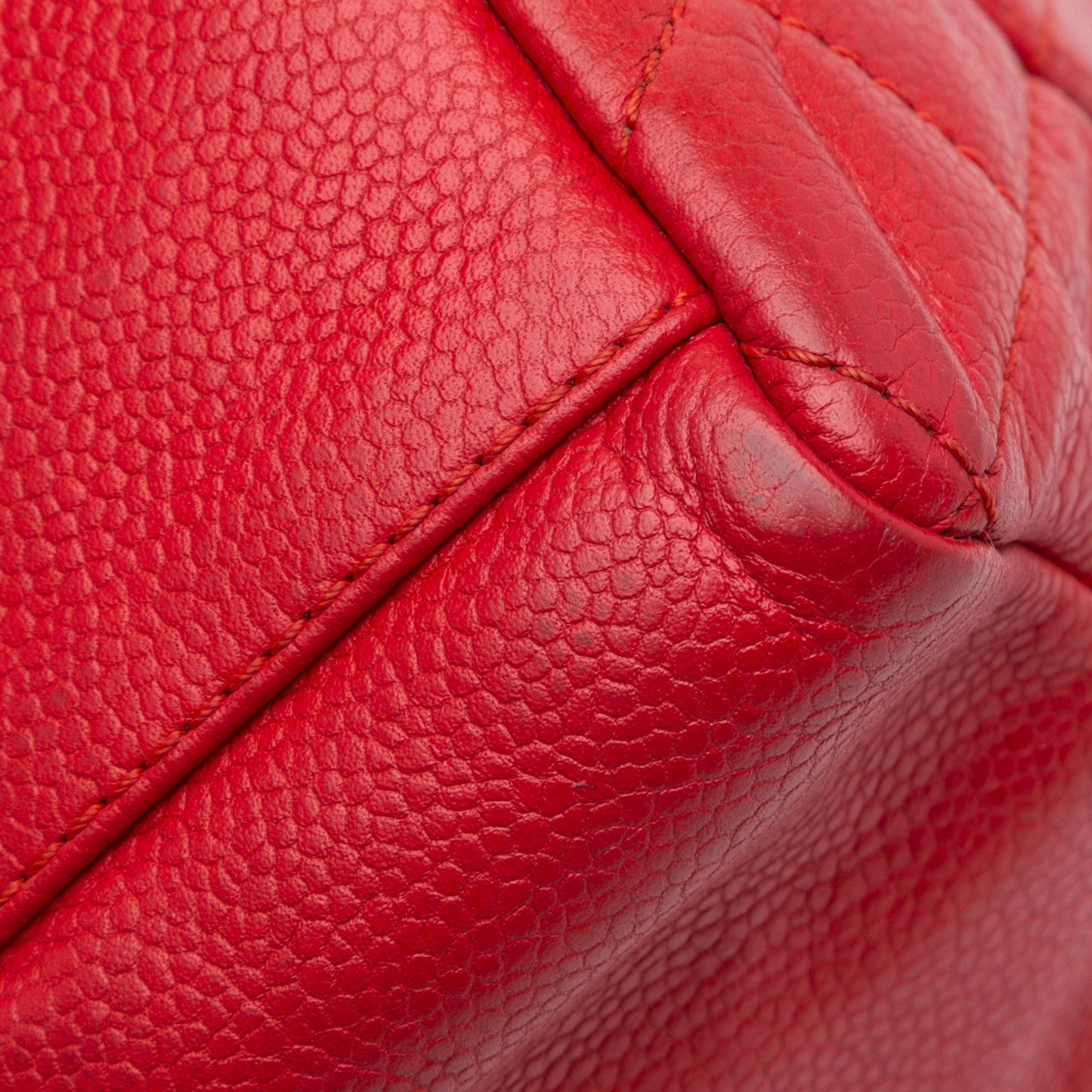 Red Chanel Caviar Petite Shopping Tote
