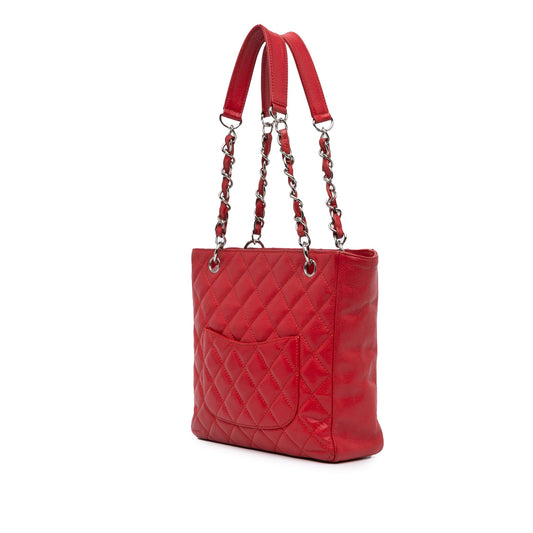 Red Chanel Caviar Petite Shopping Tote