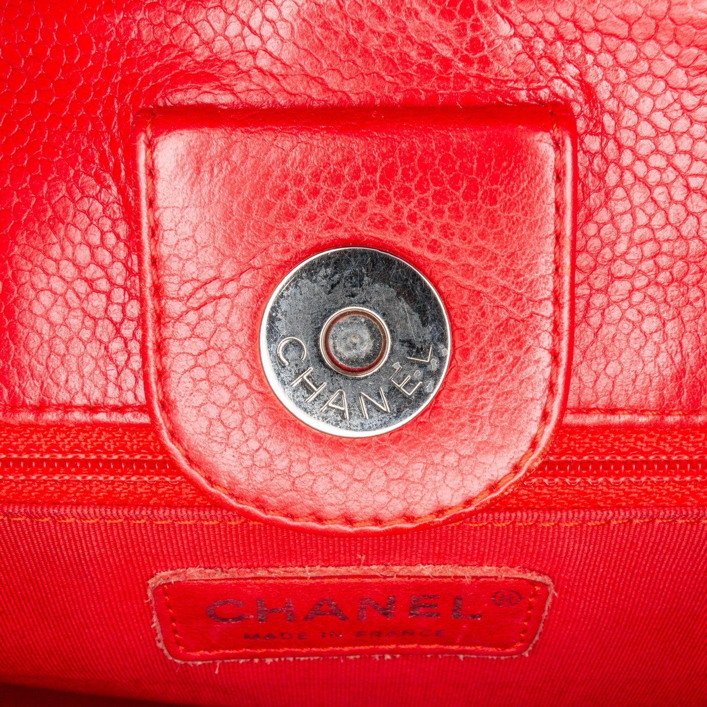Red Chanel Caviar Petite Shopping Tote