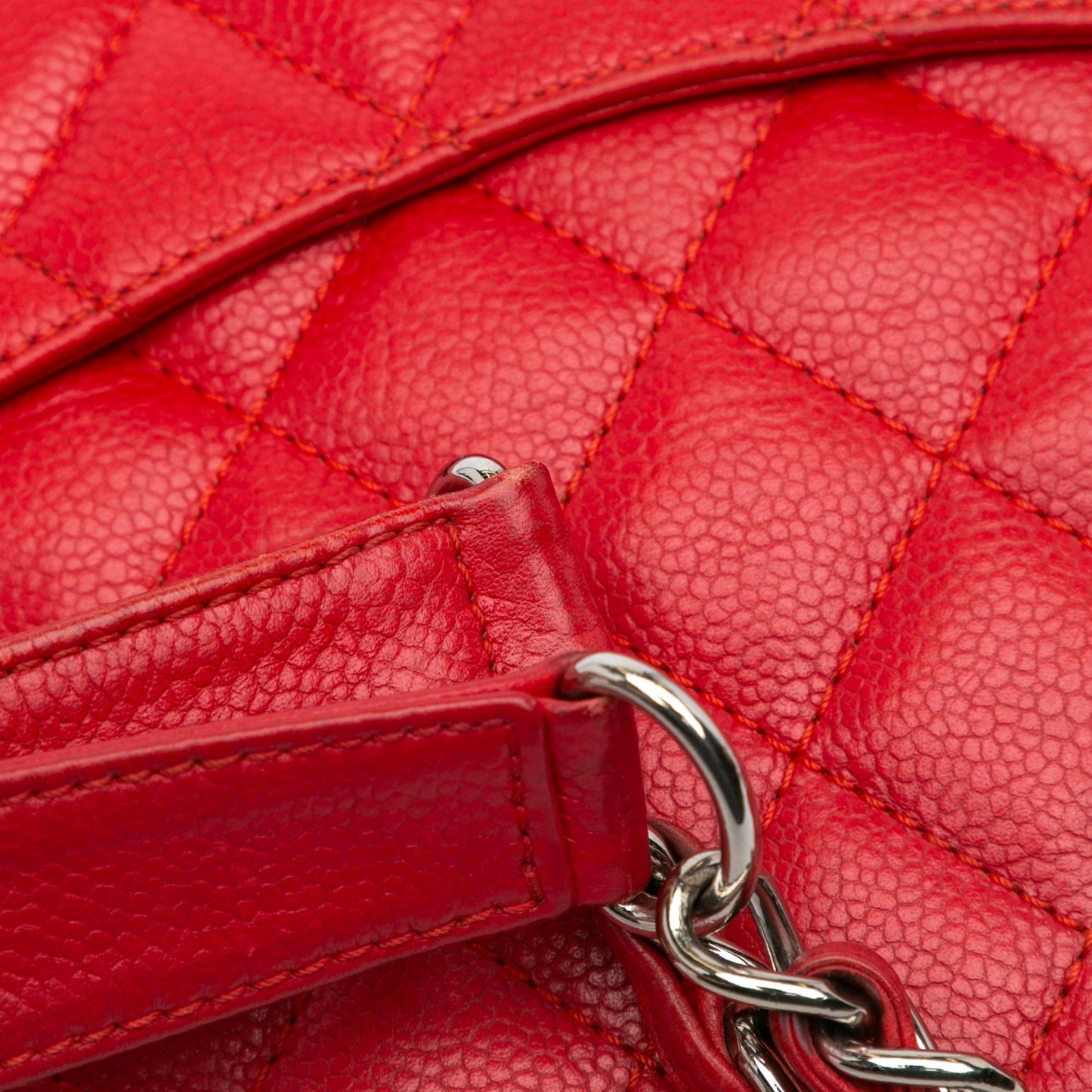 Red Chanel Caviar Petite Shopping Tote