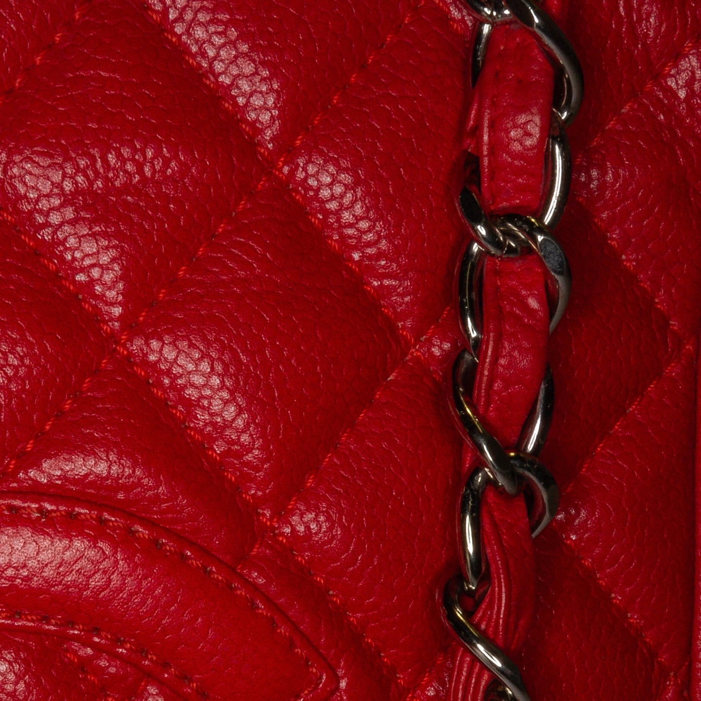 Red Chanel Caviar Petite Shopping Tote